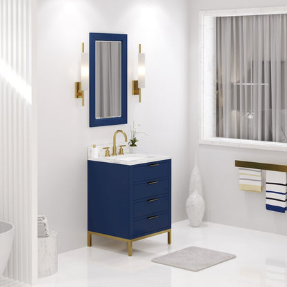 24 In. Single Sink Carrara White Marble Countertop Bath Vanity in Monarch Blue