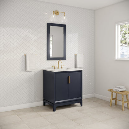 30 In. Single Sink Carrara White Marble Countertop Bath Vanity In Monarch Blue