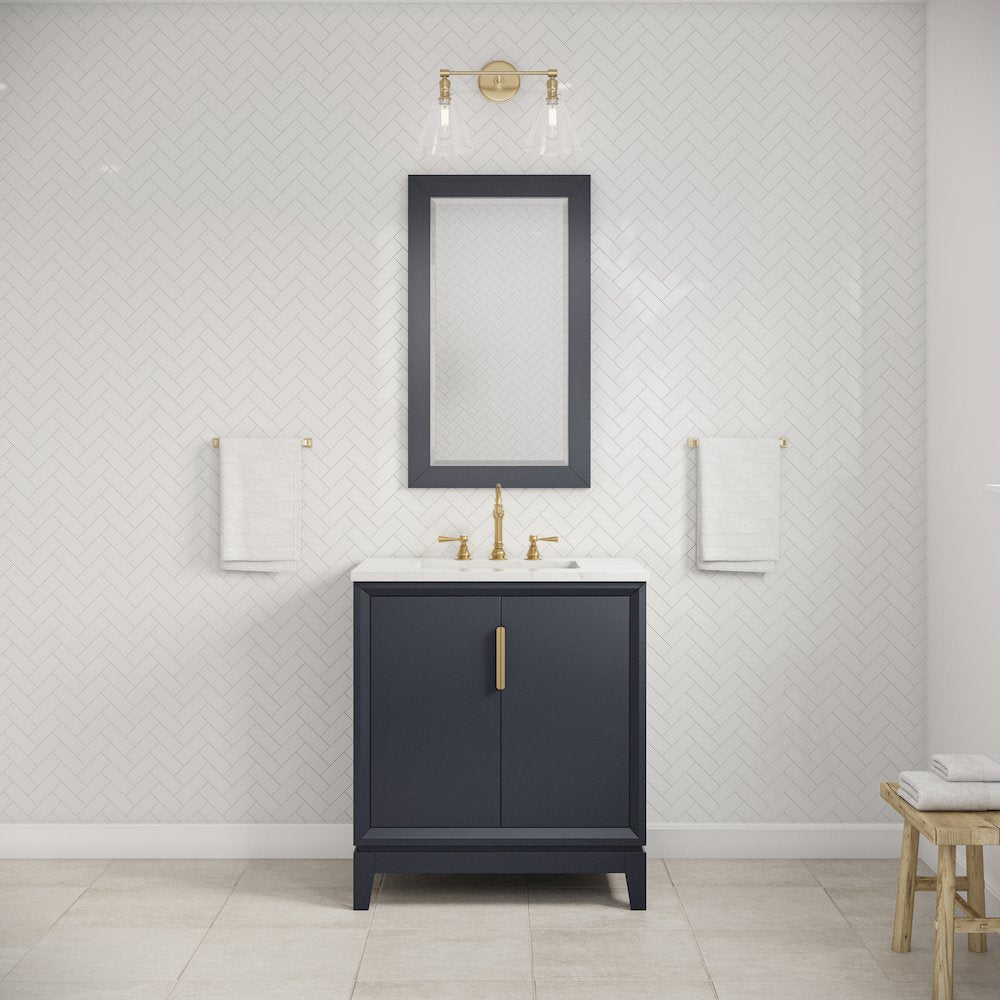 30 In. Single Sink Carrara White Marble Countertop Bath Vanity In Monarch Blue