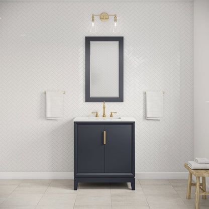30 In. Single Sink Carrara White Marble Countertop Bath Vanity In Monarch Blue