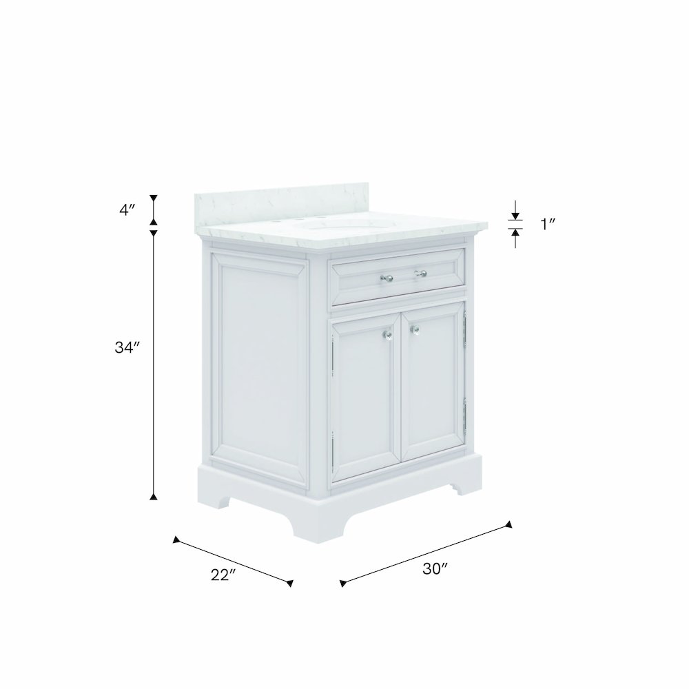 30 In. Single Sink Carrara White Marble Countertop Bath Vanity In Pure White