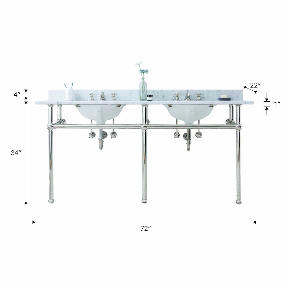 30 In. W. Single Wash Stand, P-Trap, Carrara White Marble Countertop