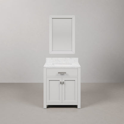 Madison 30 In. Single Sink Carrara White Marble Countertop Bath Vanity