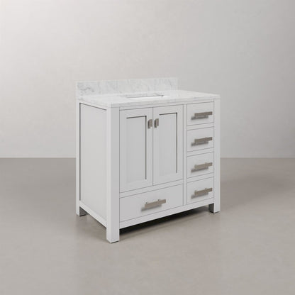 Madison 36 In. Single Sink Carrara White Marble Countertop Bath Vanity