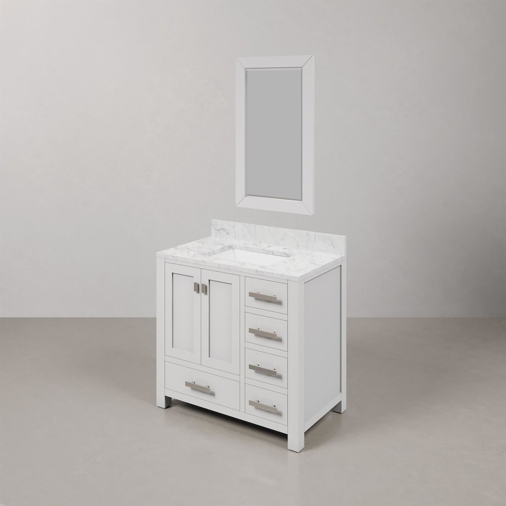 Madison 36 In. Single Sink Carrara White Marble Countertop Bath Vanity