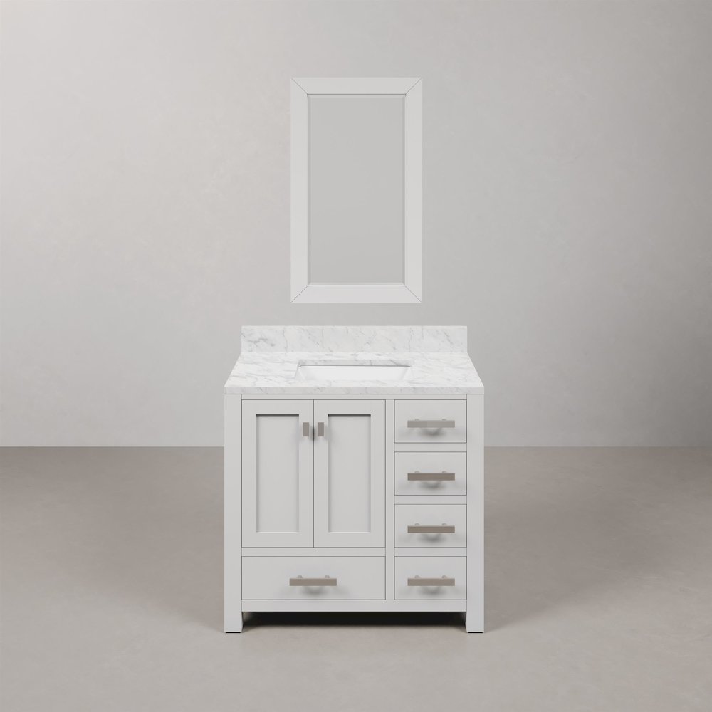 Madison 36 In. Single Sink Carrara White Marble Countertop Bath Vanity