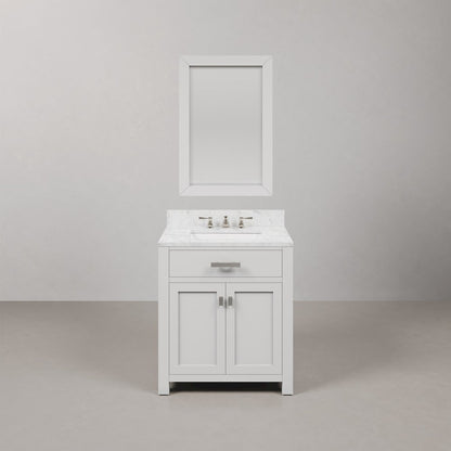 Madison 30 In. Single Sink Carrara White Marble Countertop Bath Vanity
