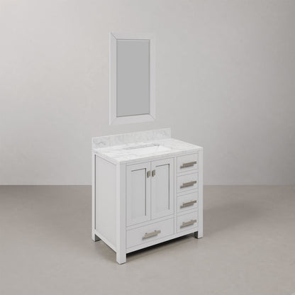 Madison 36 In. Single Sink Carrara White Marble Countertop Bath Vanity