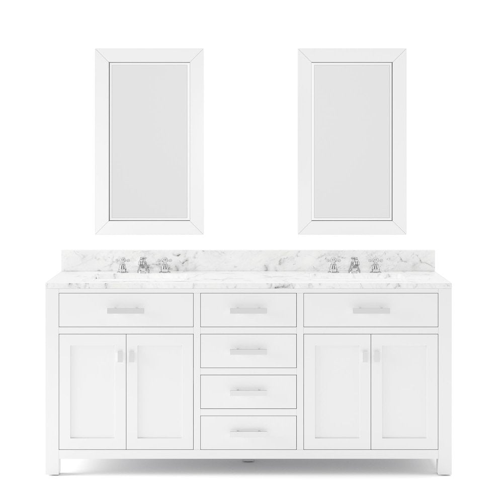 Madison 72 In. Double Sink Carrara White Marble Countertop Bath Vanity