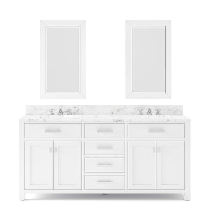 Madison 72 In. Double Sink Carrara White Marble Countertop Bath Vanity