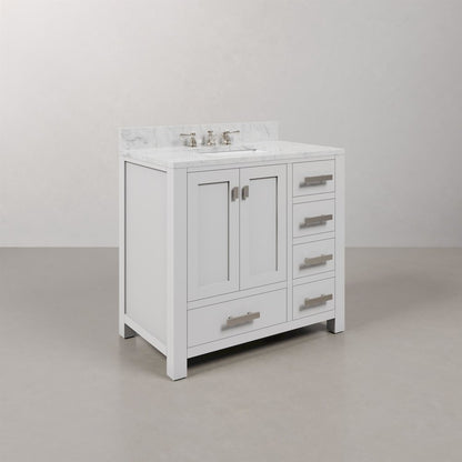 Madison 36 In. Single Sink Carrara White Marble Countertop Bath Vanity