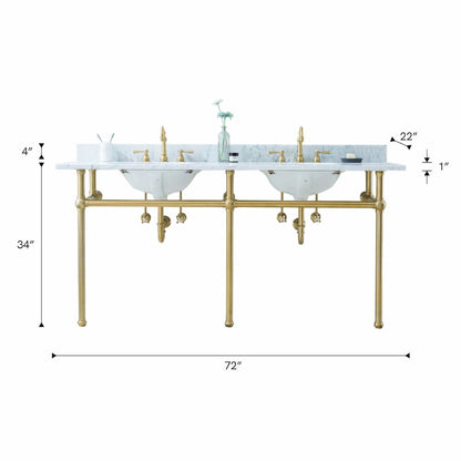 60 In. W. Double Wash Stand, P-Trap, Carrara White Marble Countertop