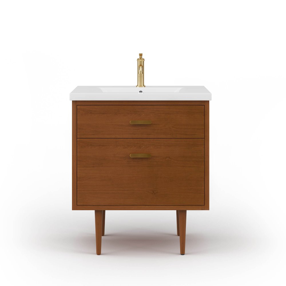 30 In. Integrated Ceramic Sink Top Vanity in Honey Walnut