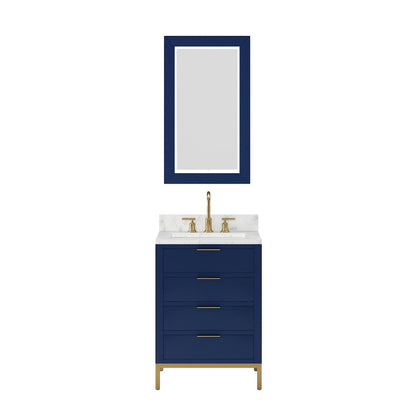 24 In. Single Sink Carrara White Marble Countertop Bath Vanity in Monarch Blue