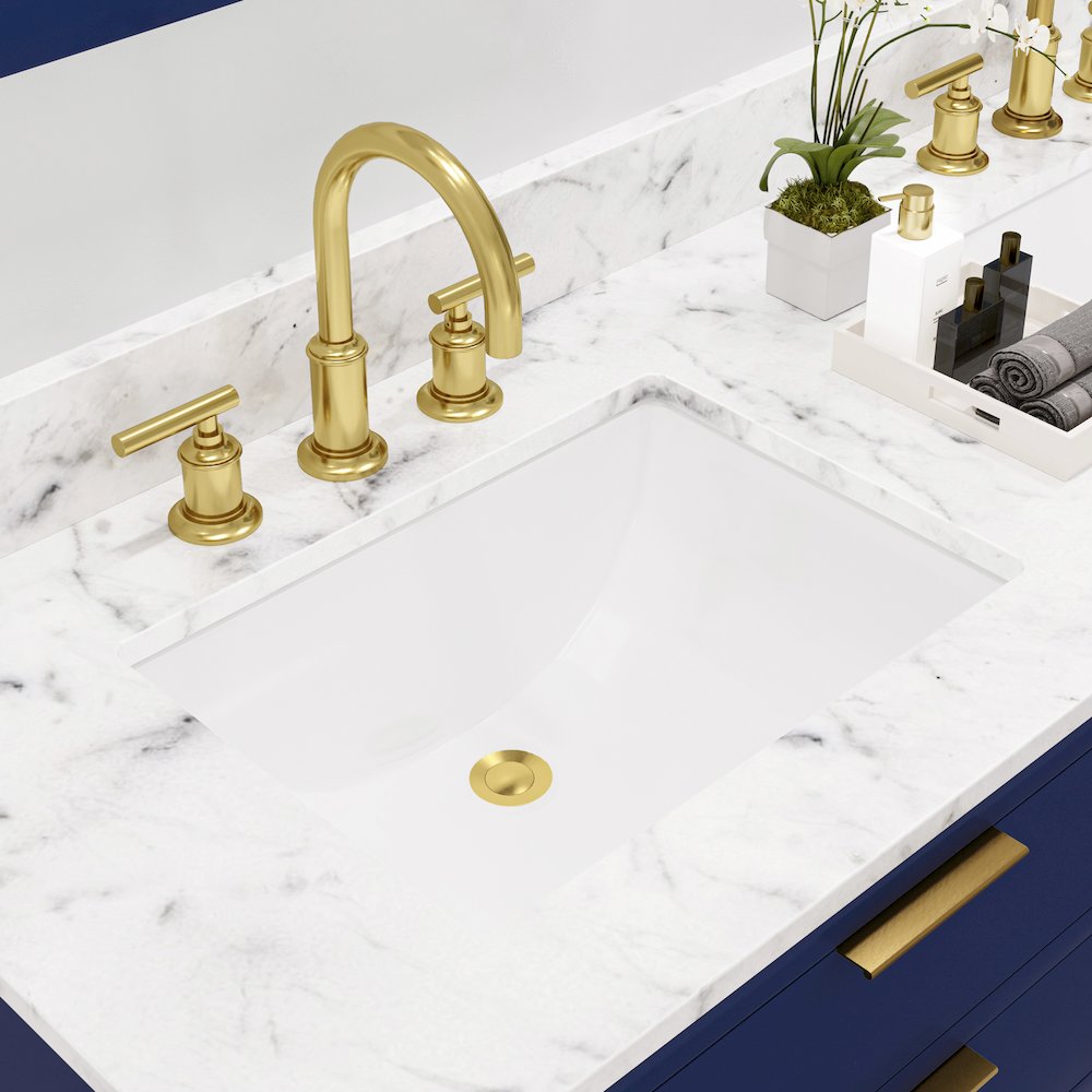 60 In. Double Sink Carrara White Marble Countertop Bath Vanity in Monarch Blue