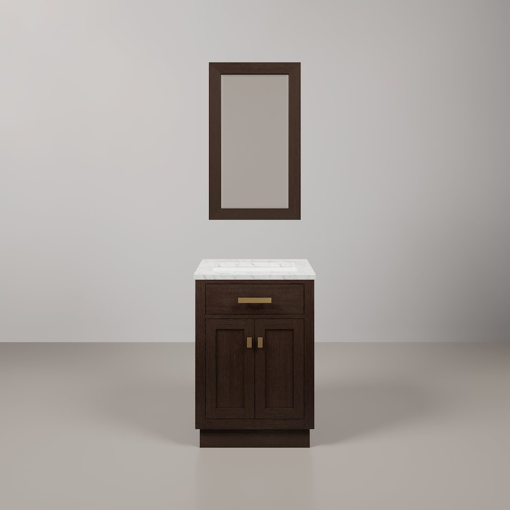 24 In. Single Sink Carrara White Marble Countertop Bath Vanity In Brown Oak