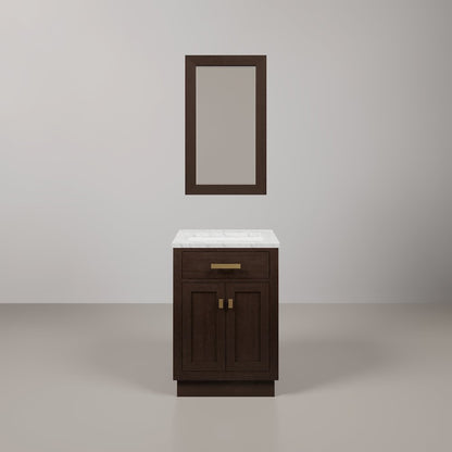 24 In. Single Sink Carrara White Marble Countertop Bath Vanity In Brown Oak