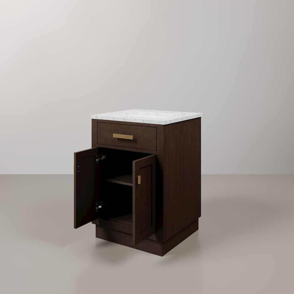 24 In. Single Sink Carrara White Marble Countertop Bath Vanity In Brown Oak