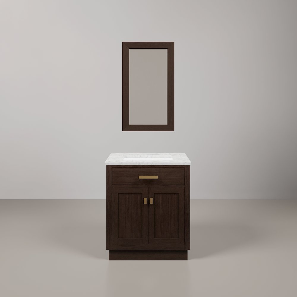 30 In. Single Sink Carrara White Marble Countertop Bath Vanity In Brown Oak