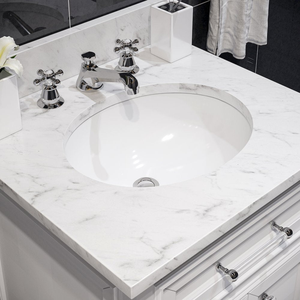 24 In. Single Sink Carrara White Marble Countertop Bath Vanity In Pure White