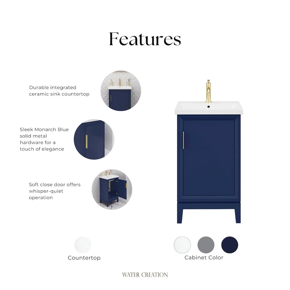 20 In. Integrated Ceramic Sink Top Bath Vanity in Monarch Blue