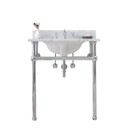 30 In. W. Single Wash Stand, P-Trap, Carrara White Marble Countertop