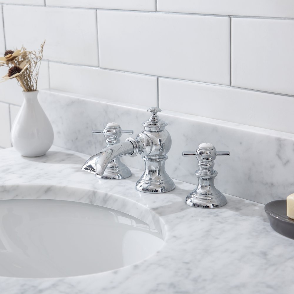 30 In. W. Single Wash Stand, P-Trap, Carrara White Marble Countertop