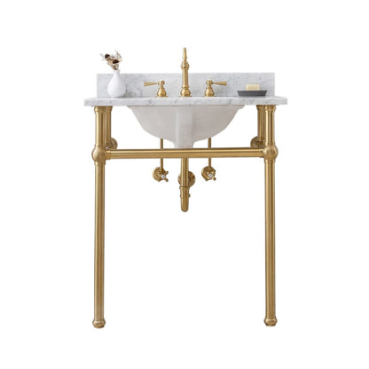 30 In. W. Single Wash Stand, P-Trap, Carrara White Marble Countertop