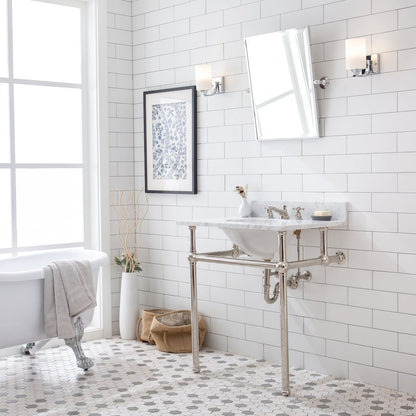 30 In. W. Single Wash Stand, P-Trap, Carrara White Marble Countertop