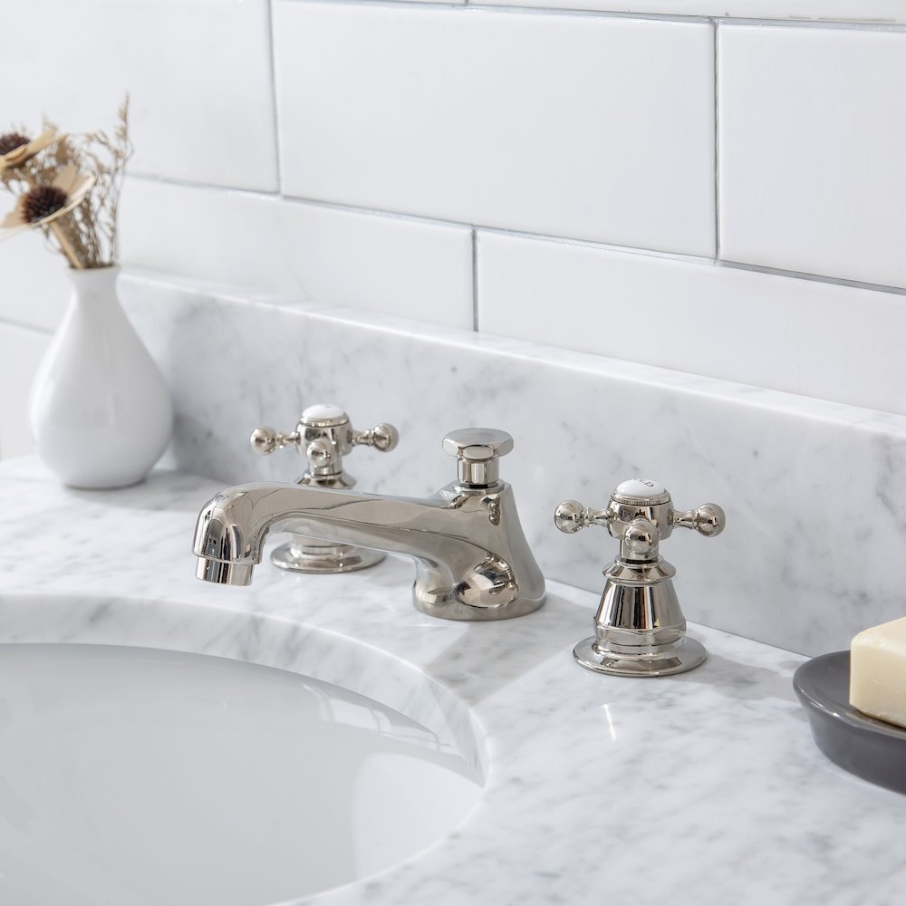 30 In. W. Single Wash Stand, P-Trap, Carrara White Marble Countertop