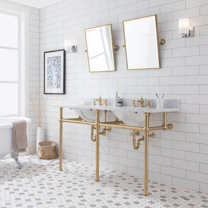60 In. W. Double Wash Stand, P-Trap, Carrara White Marble Countertop