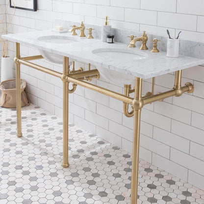 60 In. W. Double Wash Stand, P-Trap, Carrara White Marble Countertop