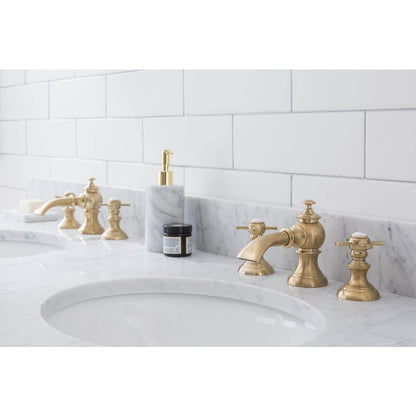 60 In. W. Double Wash Stand, P-Trap, Carrara White Marble Countertop