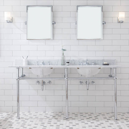 72 In. W. Double Wash Stand, P-Trap, and Carrara White Marble Countertop
