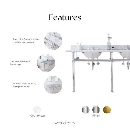 72 In. W. Double Wash Stand, P-Trap, and Carrara White Marble Countertop
