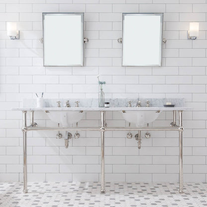 72 In. W. Double Wash Stand, P-Trap, Carrara White Marble Countertop
