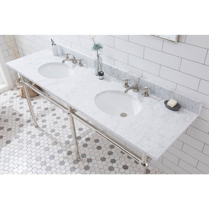 72 In. W. Double Wash Stand, P-Trap, Carrara White Marble Countertop