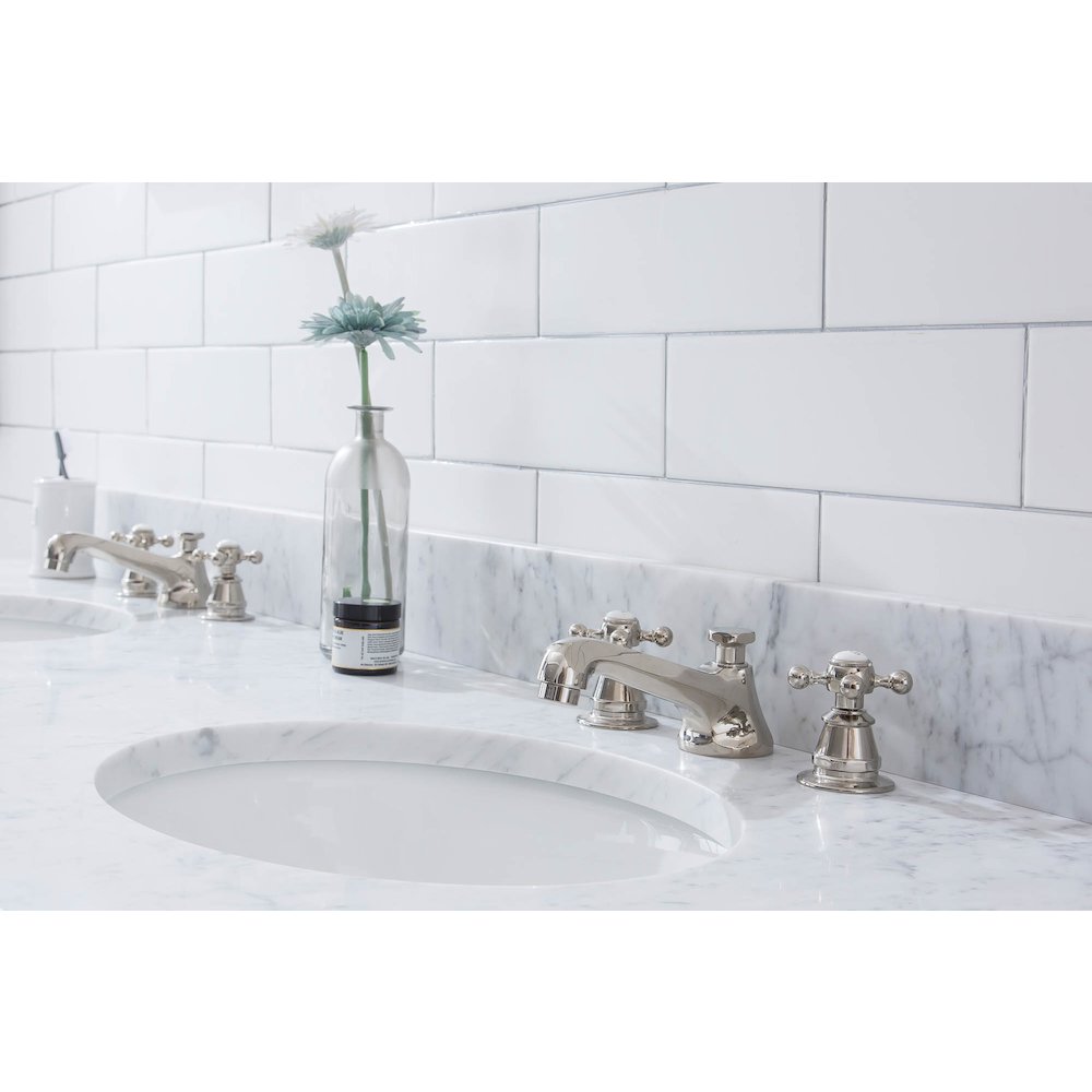 72 In. W. Double Wash Stand, P-Trap, Carrara White Marble Countertop