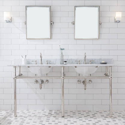 72 In. W. Double Wash Stand, P-Trap, Carrara White Marble Countertop