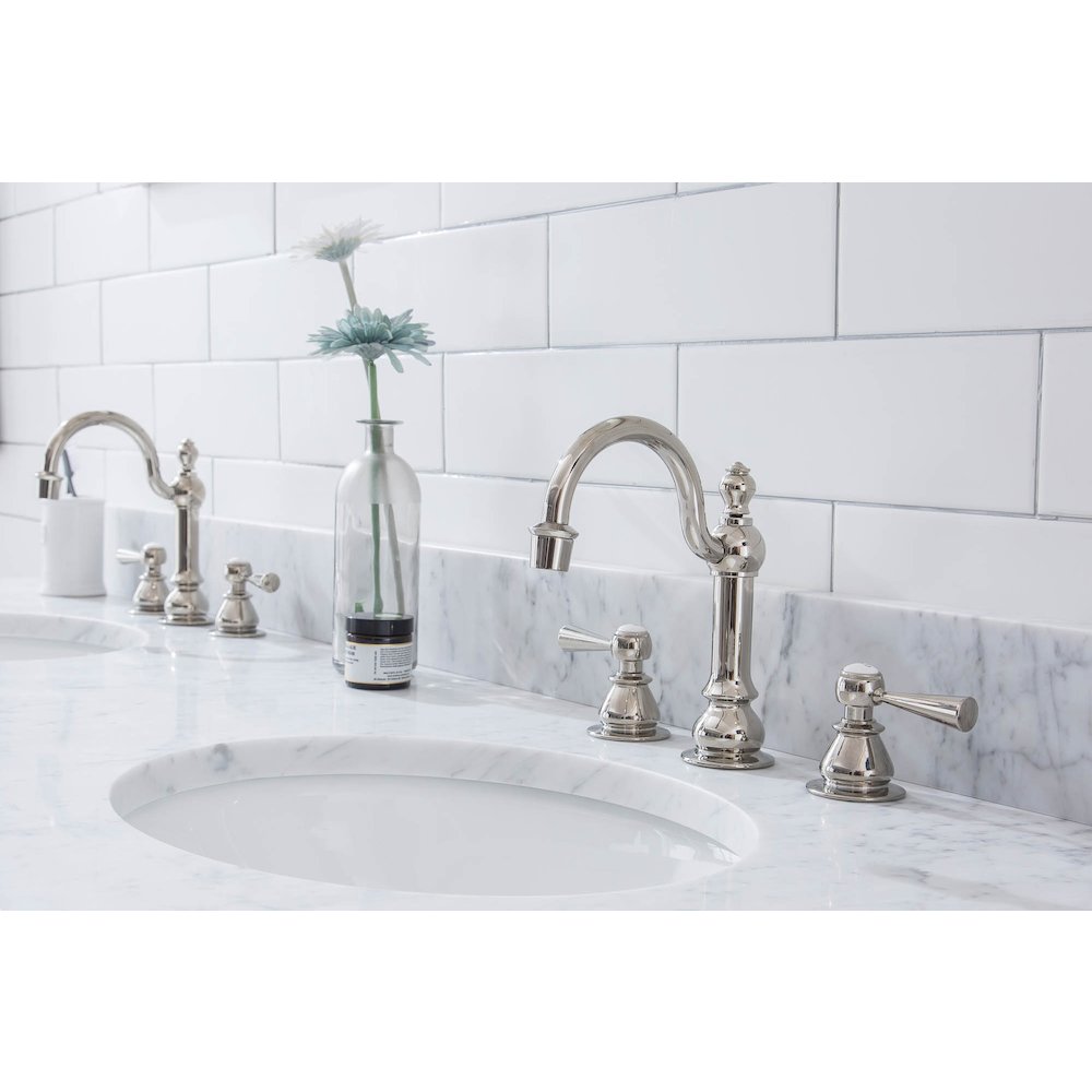 72 In. W. Double Wash Stand, P-Trap, Carrara White Marble Countertop