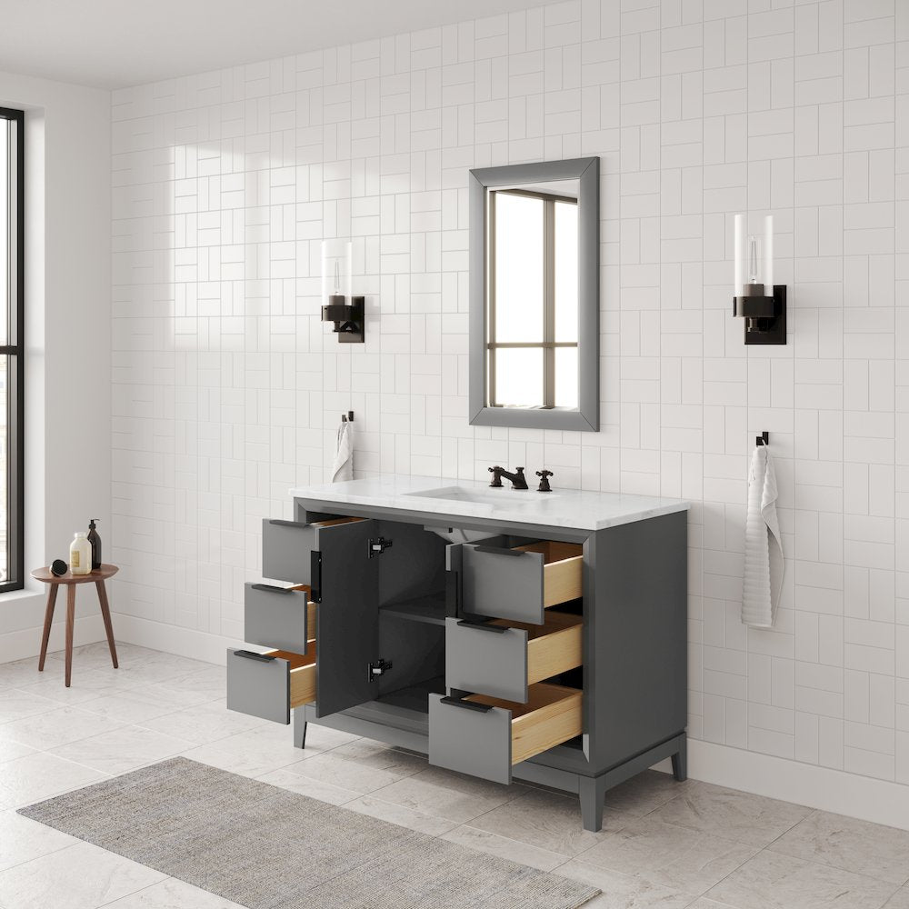 48 In. Single Sink Carrara White Marble Countertop Bath Vanity In Cashmere Grey