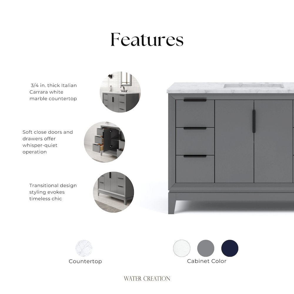 48 In. Single Sink Carrara White Marble Countertop Bath Vanity In Cashmere Grey