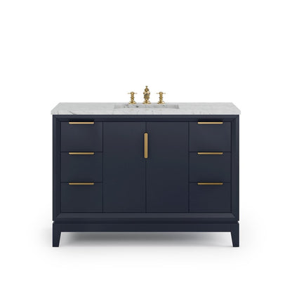 48 In. Single Sink Carrara White Marble Countertop Bath Vanity In Monarch Blue