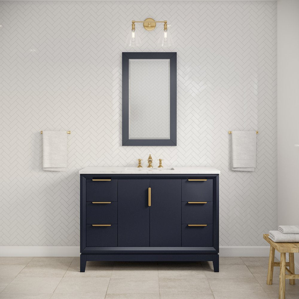 48 In. Single Sink Carrara White Marble Countertop Bath Vanity In Monarch Blue