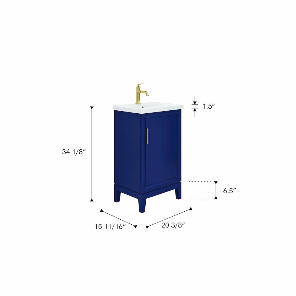 20 In. Integrated Ceramic Sink Top Bath Vanity in Monarch Blue