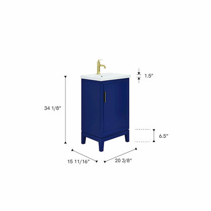 20 In. Integrated Ceramic Sink Top Bath Vanity in Monarch Blue