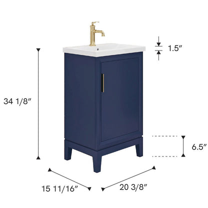 20 In. Integrated Ceramic Sink Top Bath Vanity in Monarch Blue