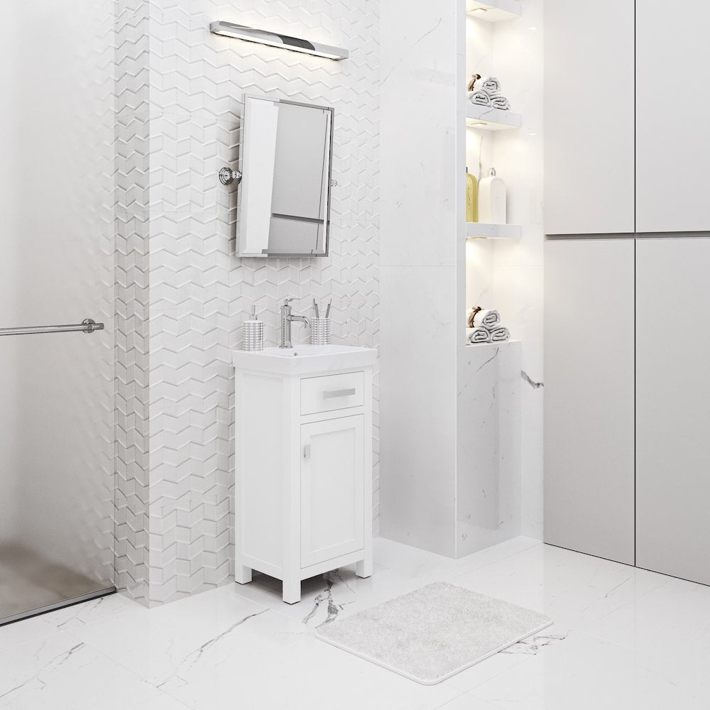 Mia 18 In. Integrated Ceramic Sink Top Bath Vanity in Pure White