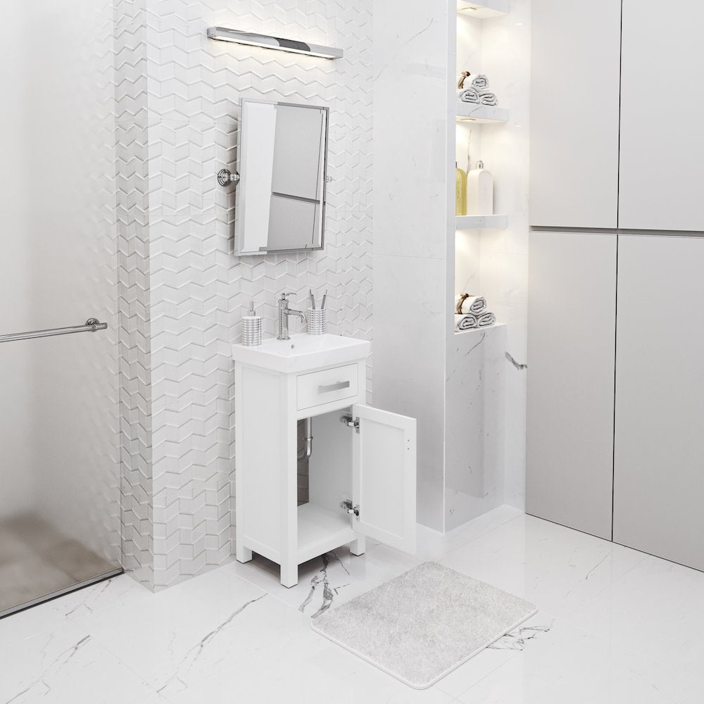 Mia 18 In. Integrated Ceramic Sink Top Bath Vanity in Pure White