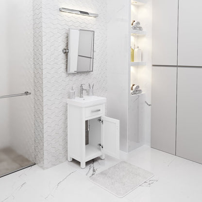 Mia 18 In. Integrated Ceramic Sink Top Bath Vanity in Pure White